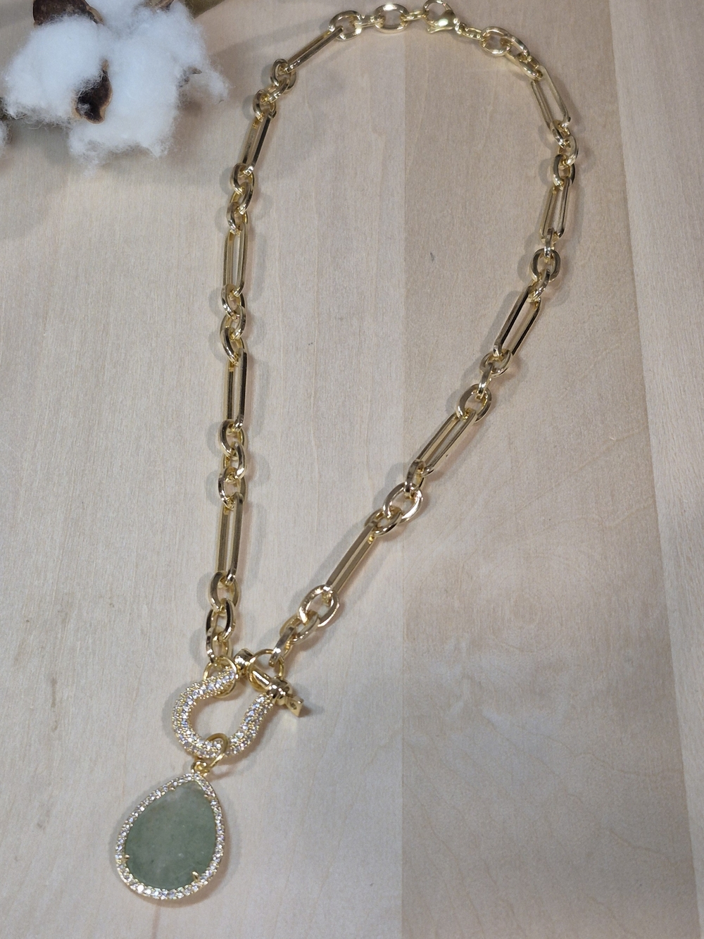 💚💛NEW💚💛 STUNNING!! PaperClip Green Natural Stone And CZ Horseshoe Necklace - Picture 13 of 13